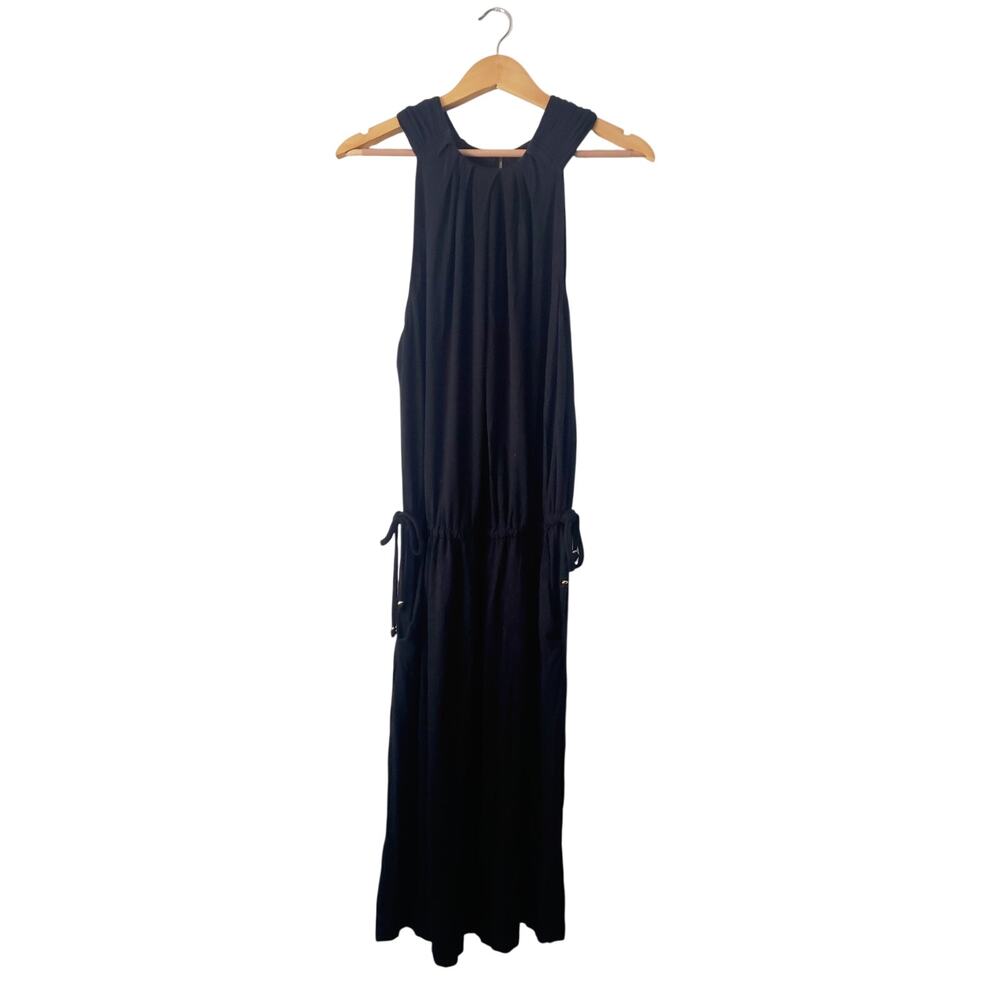 St. John Sleeveless Drawstring Waist Midi Dress Black Size 14
